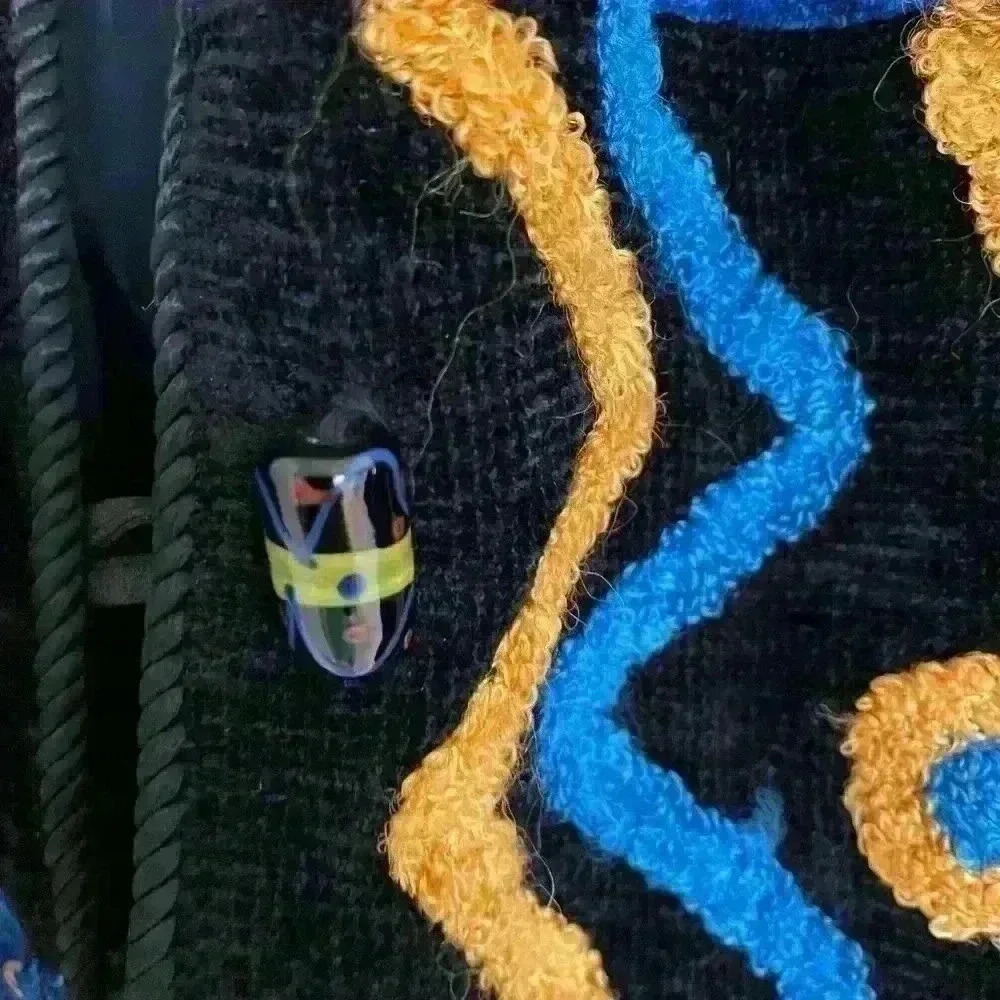 Indigo Moon Blue Vintage Tapestry Art Deco Abstract Jacket Heavy size large - Picture 2 of 4